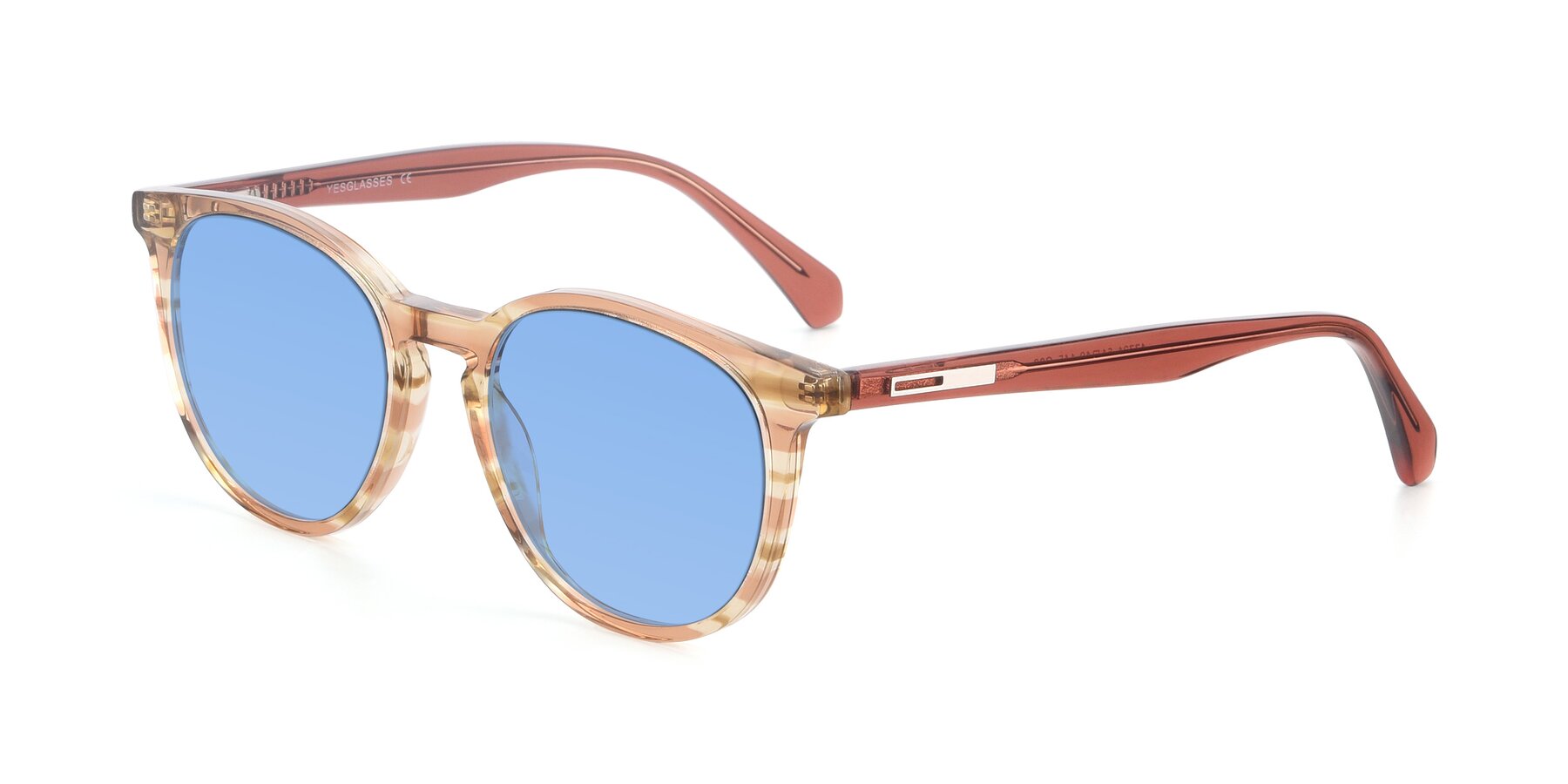 Angle of 17721 in Stripe Caramel with Medium Blue Tinted Lenses