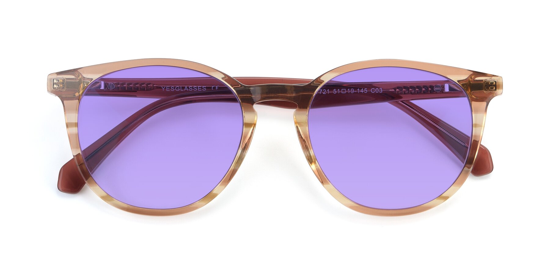 Folded Front of 17721 in Stripe Caramel with Medium Purple Tinted Lenses