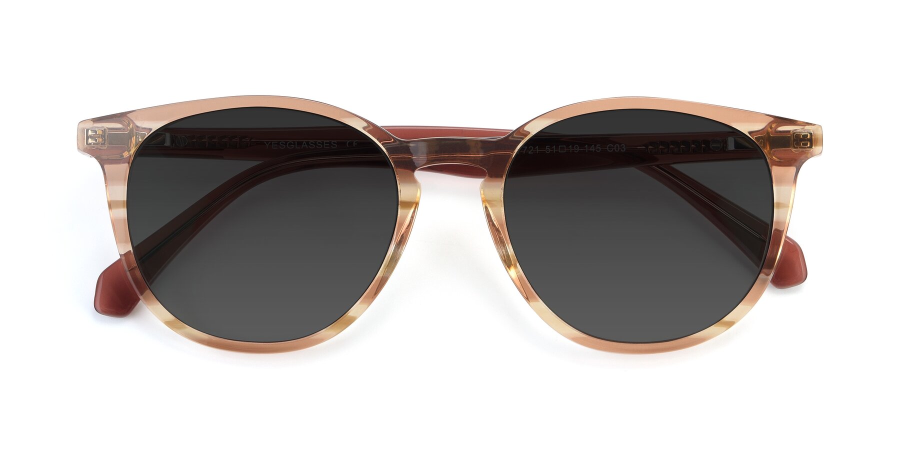 Folded Front of 17721 in Stripe Caramel with Gray Tinted Lenses