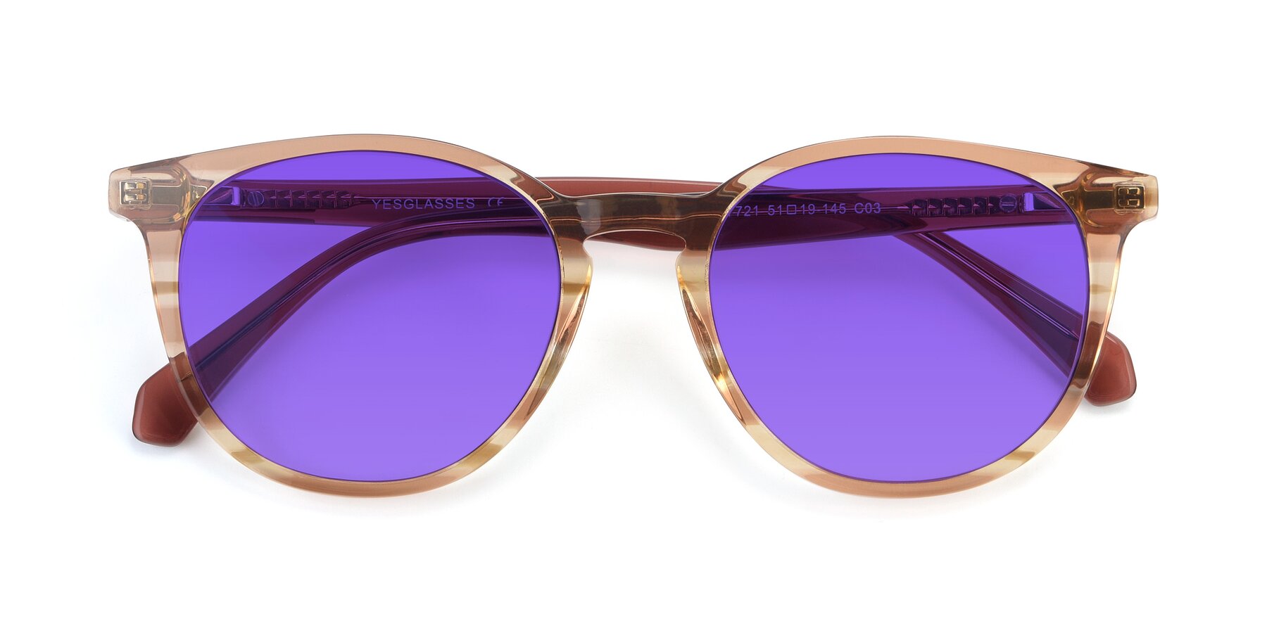 Folded Front of 17721 in Stripe Caramel with Purple Tinted Lenses