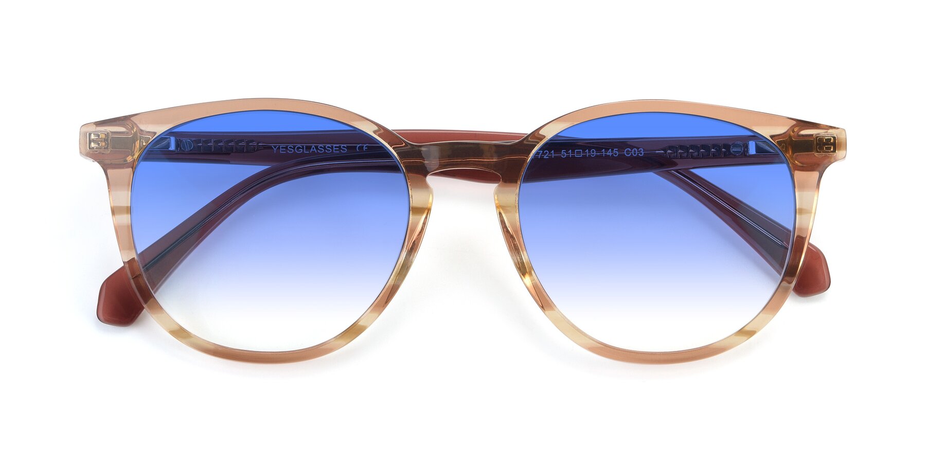 Folded Front of 17721 in Stripe Caramel with Blue Gradient Lenses