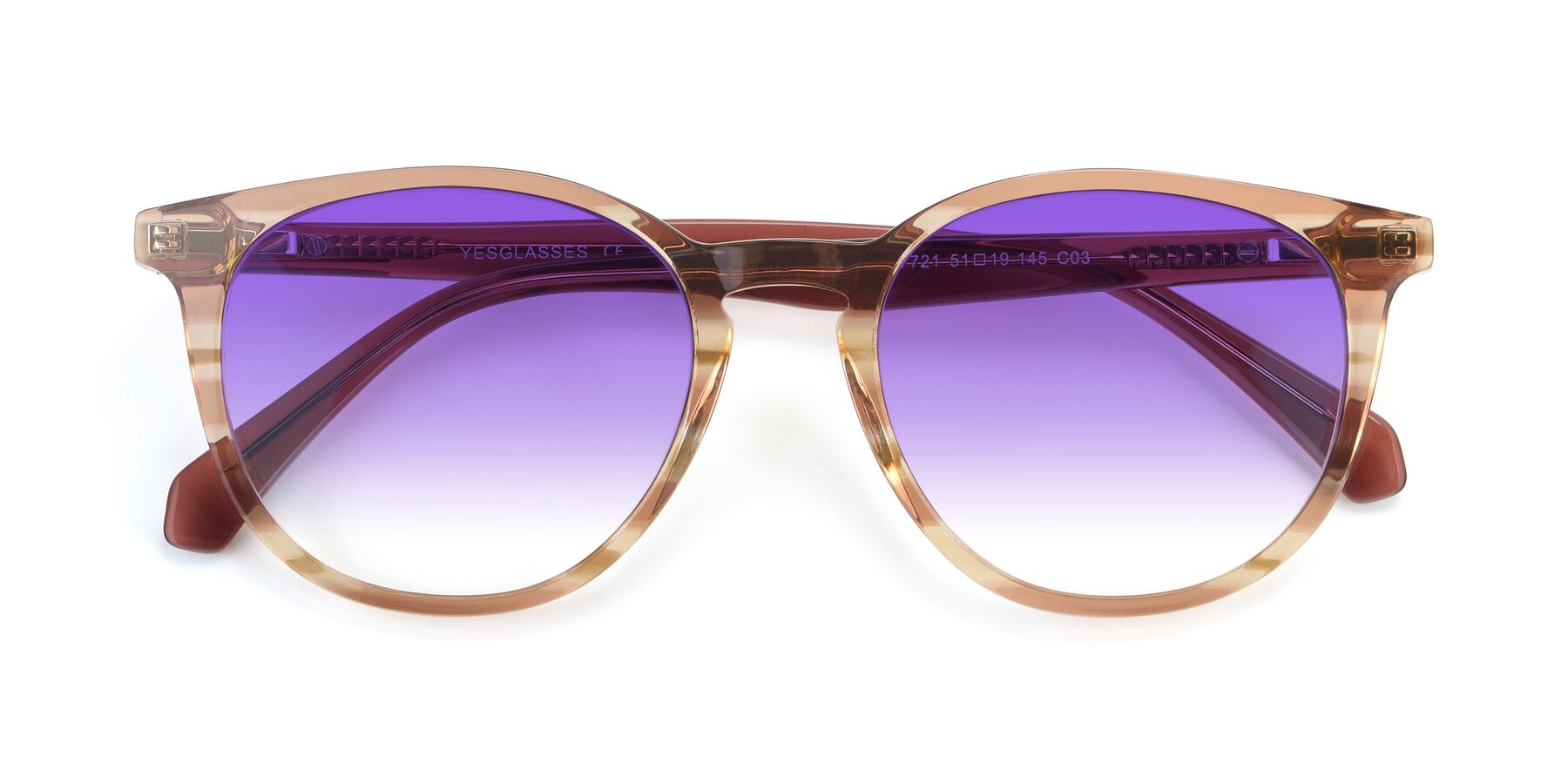 Folded Front of 17721 in Stripe Caramel with Purple Gradient Lenses