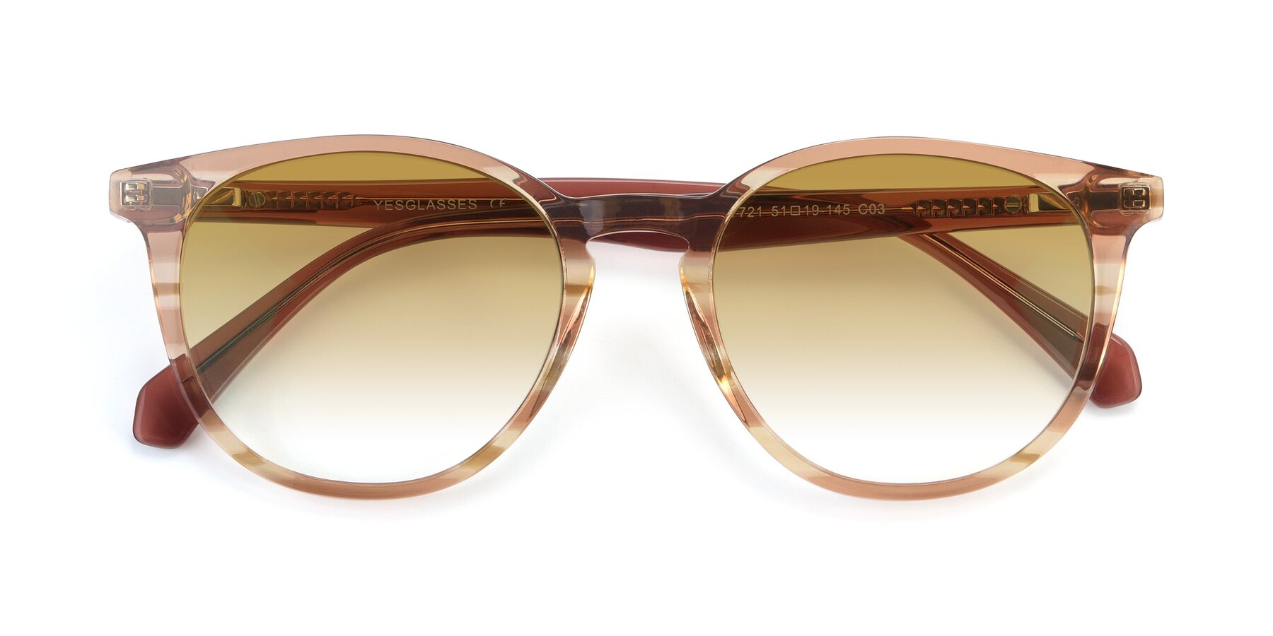 Folded Front of 17721 in Stripe Caramel with Champagne Gradient Lenses