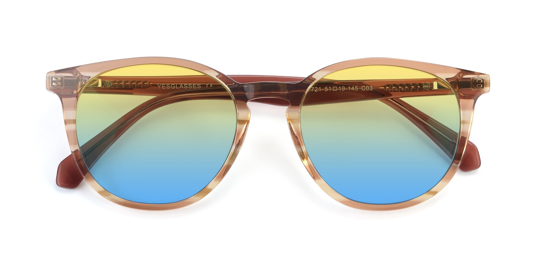 Folded Front of 17721 in Stripe Caramel with Yellow / Blue Gradient Lenses