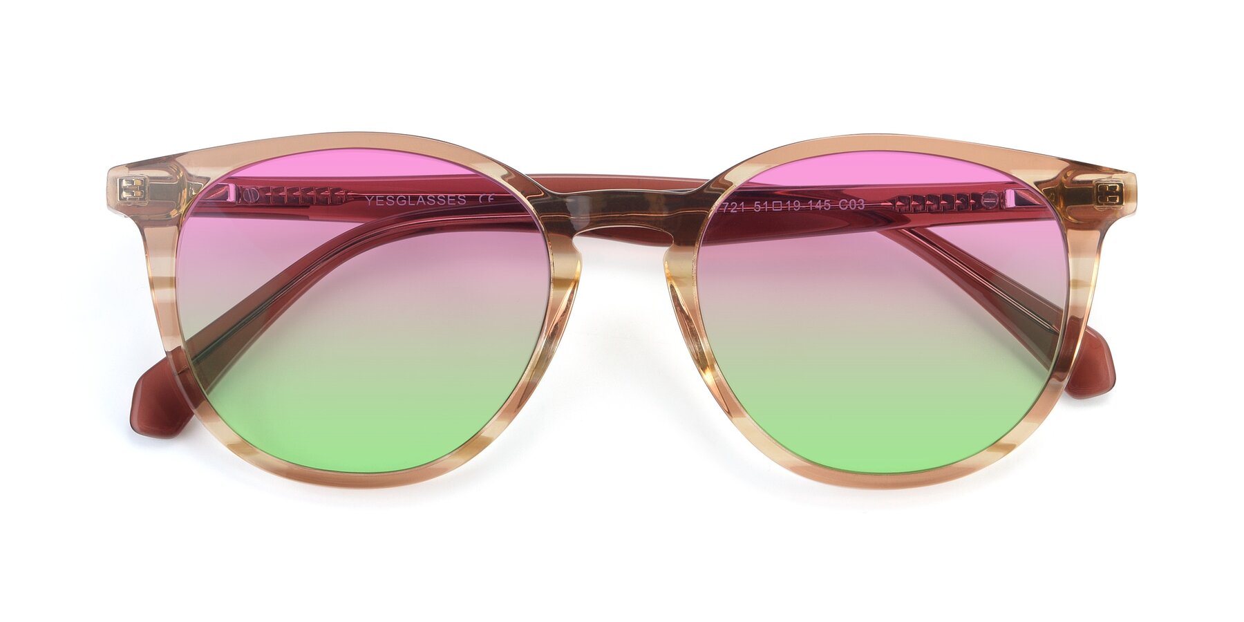 Folded Front of 17721 in Stripe Caramel with Pink / Green Gradient Lenses