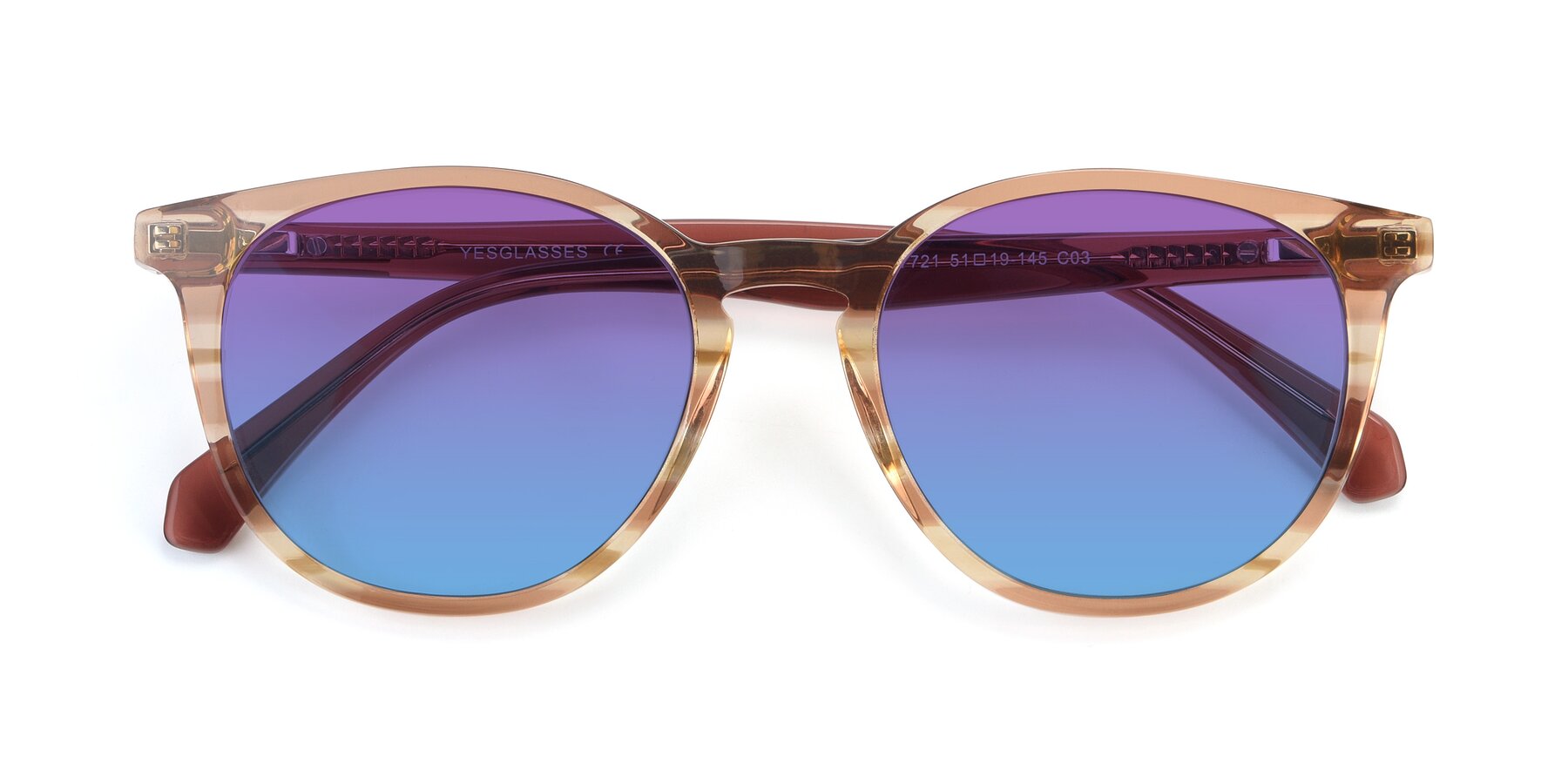 Folded Front of 17721 in Stripe Caramel with Purple / Blue Gradient Lenses