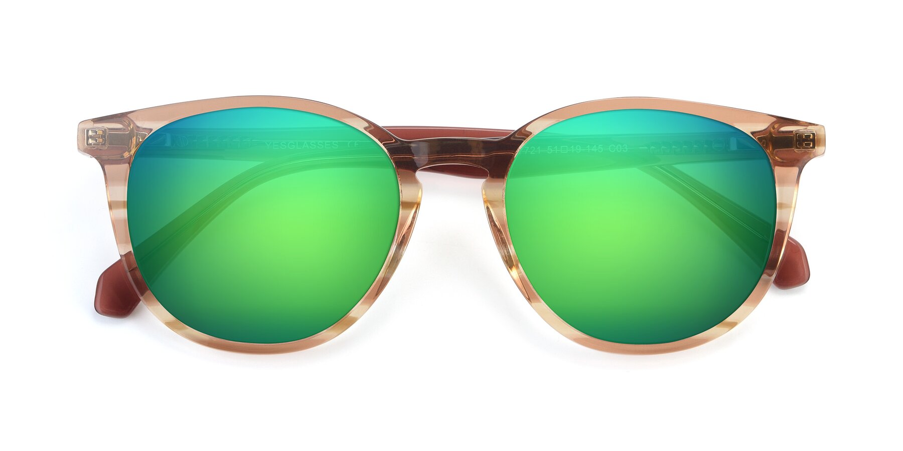 Folded Front of 17721 in Stripe Caramel with Green Mirrored Lenses