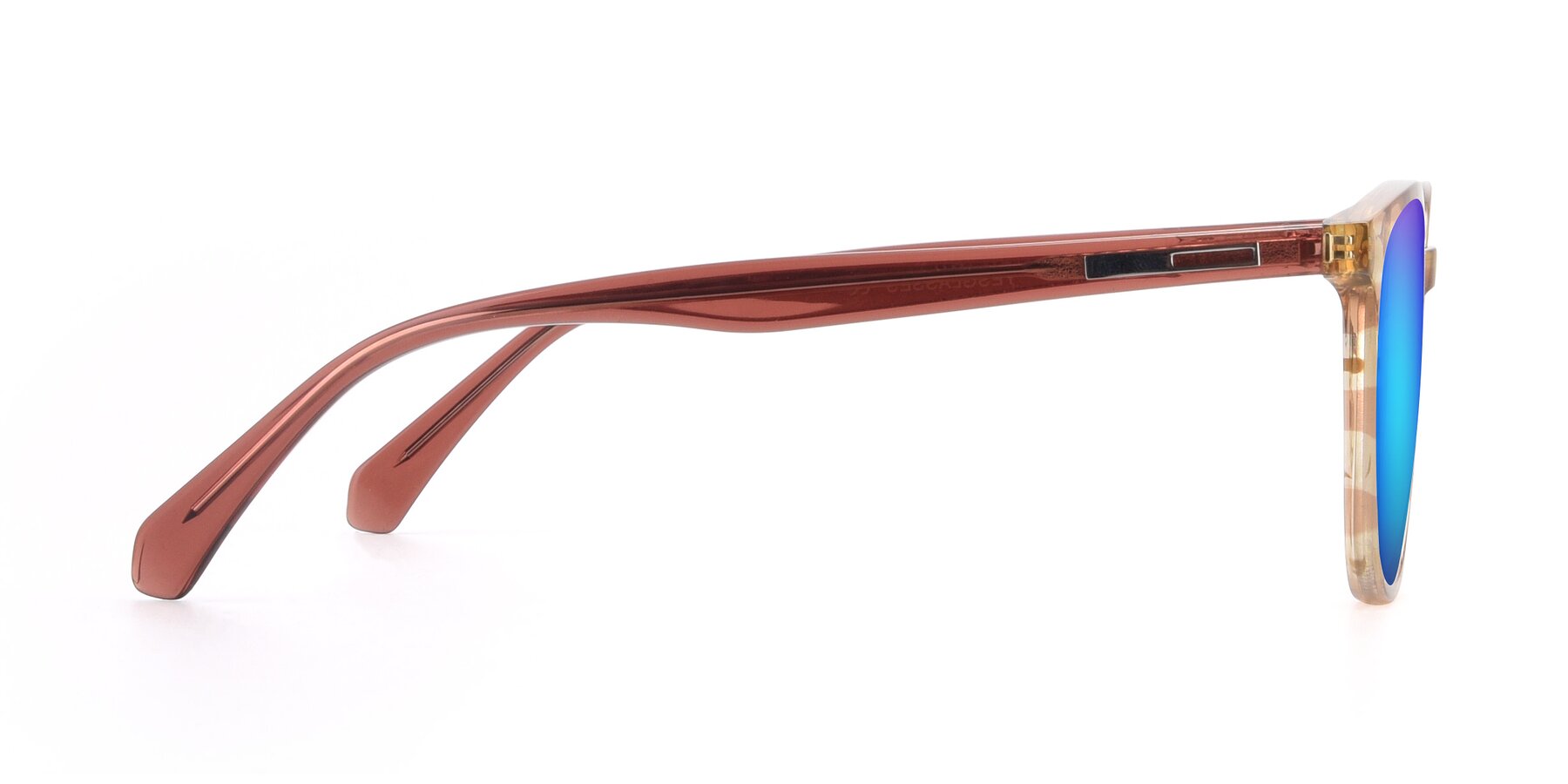 Side of 17721 in Stripe Caramel with Blue Mirrored Lenses
