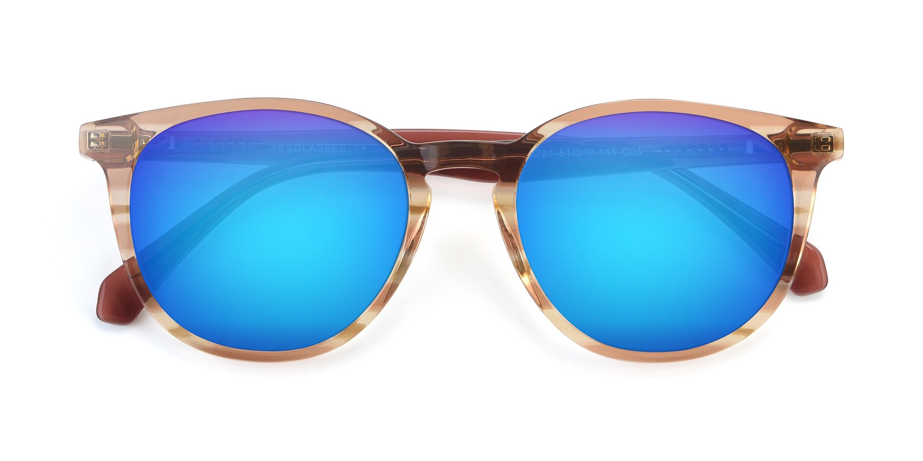 View of 17721 in Stripe Caramel with Blue Mirrored Lenses