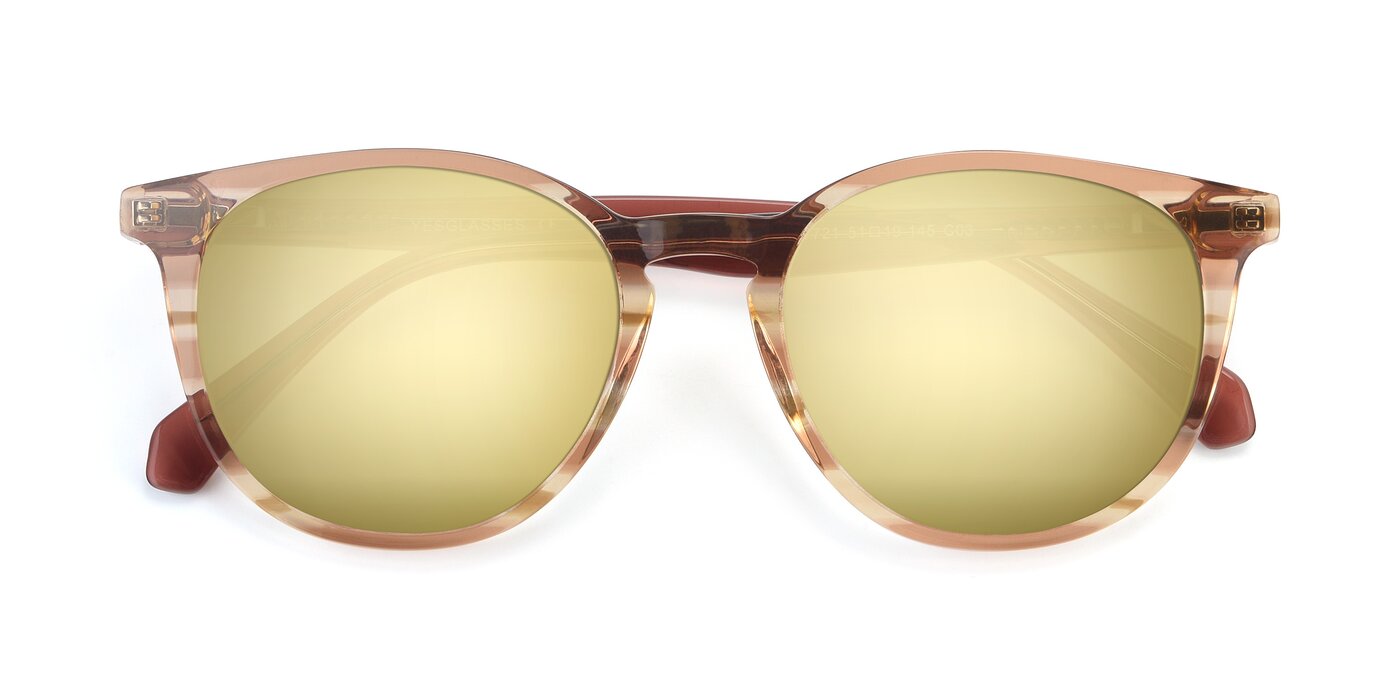 17721 - Stripe Caramel Flash Mirrored Sunglasses
