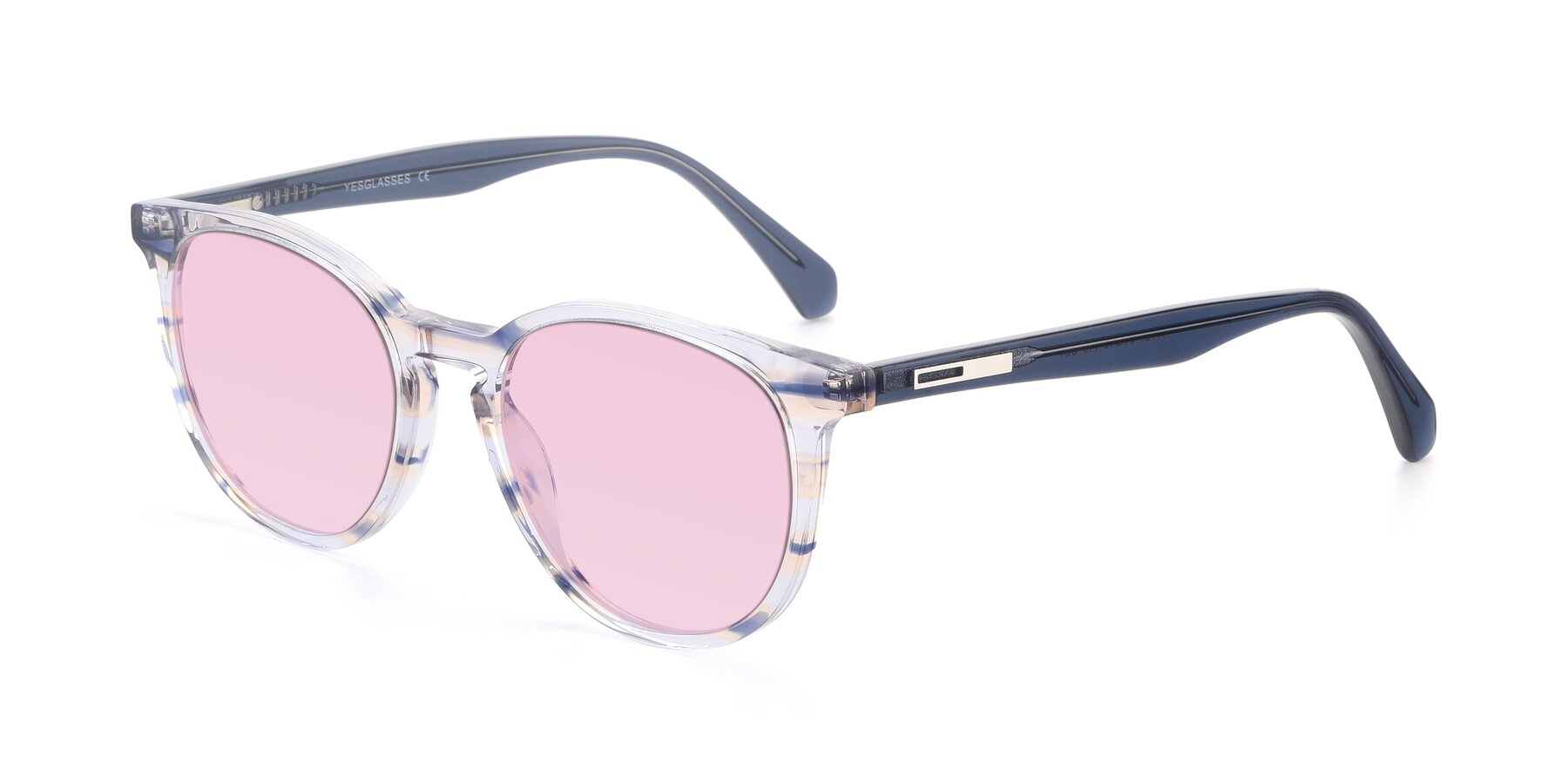 Angle of 17721 in Stripe Blue with Light Pink Tinted Lenses
