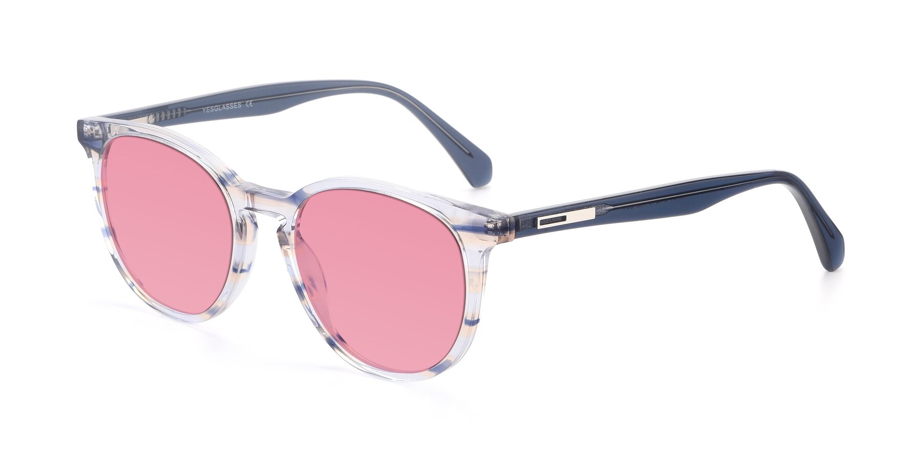 Angle of 17721 in Stripe Blue with Pink Tinted Lenses