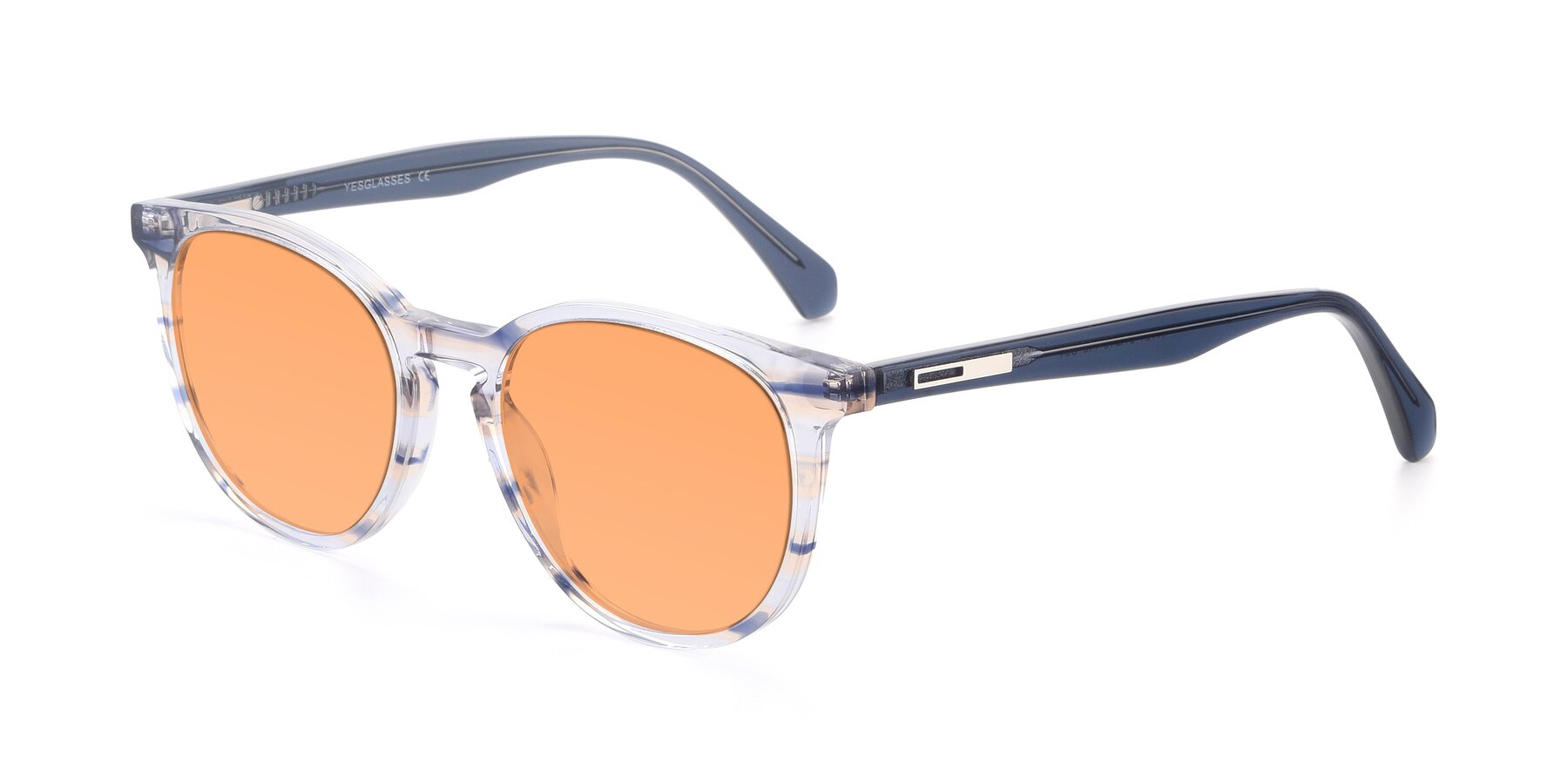 Angle of 17721 in Stripe Blue with Medium Orange Tinted Lenses