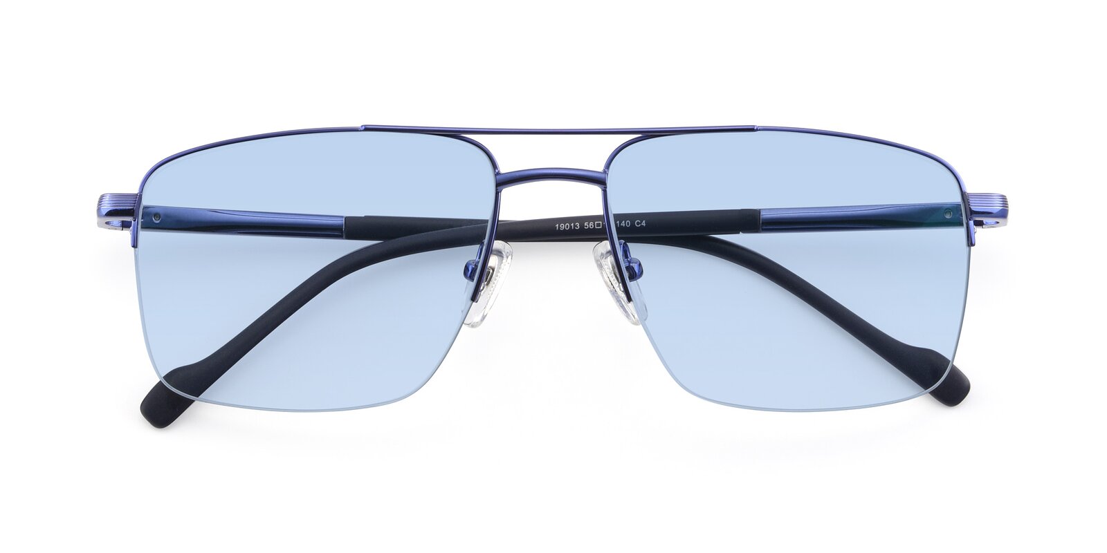 Blue Double Bridge Rectangle Semi Rimless Tinted Sunglasses With Light Blue Sunwear Lenses 19013 