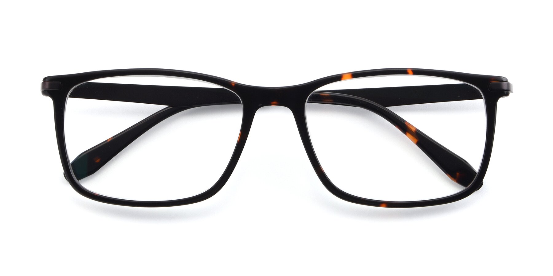 Folded Front of T002 in Tortoise with Clear Blue Light Blocking Lenses