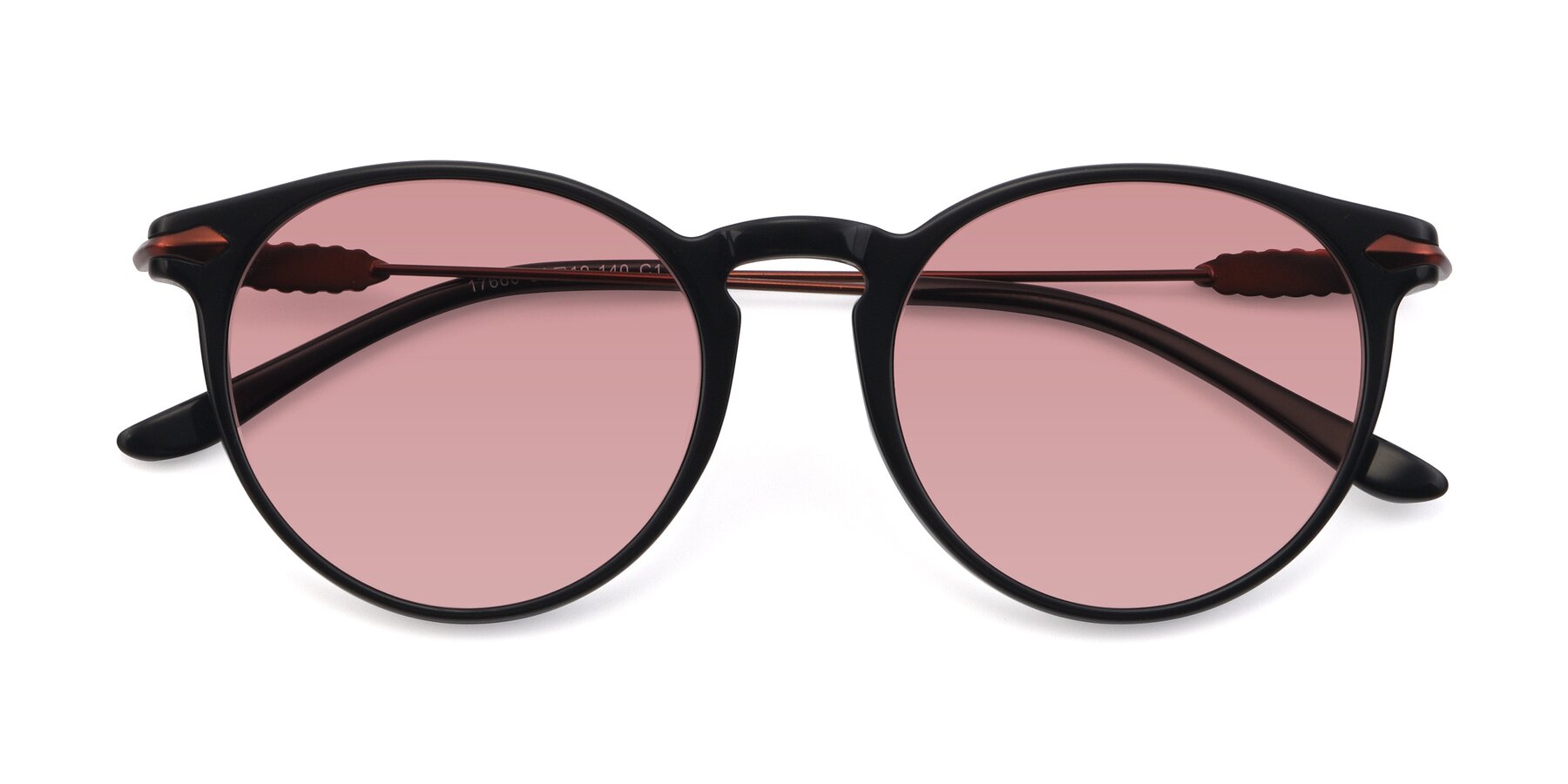 Folded Front of 17660 in Black with Medium Garnet Tinted Lenses