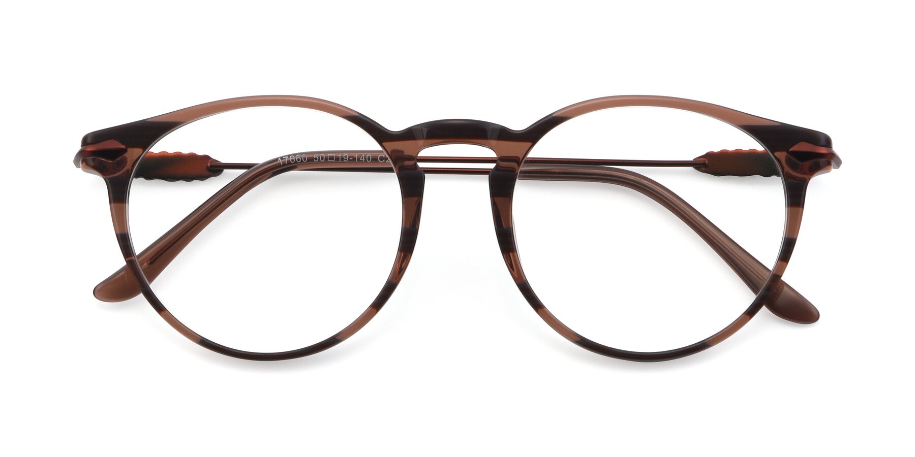 Folded Front of 17660 in Stripe Brown with Clear Reading Eyeglass Lenses