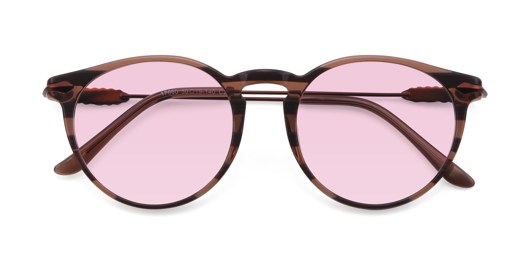 Folded Front of 17660 in Stripe Brown with Light Pink Tinted Lenses