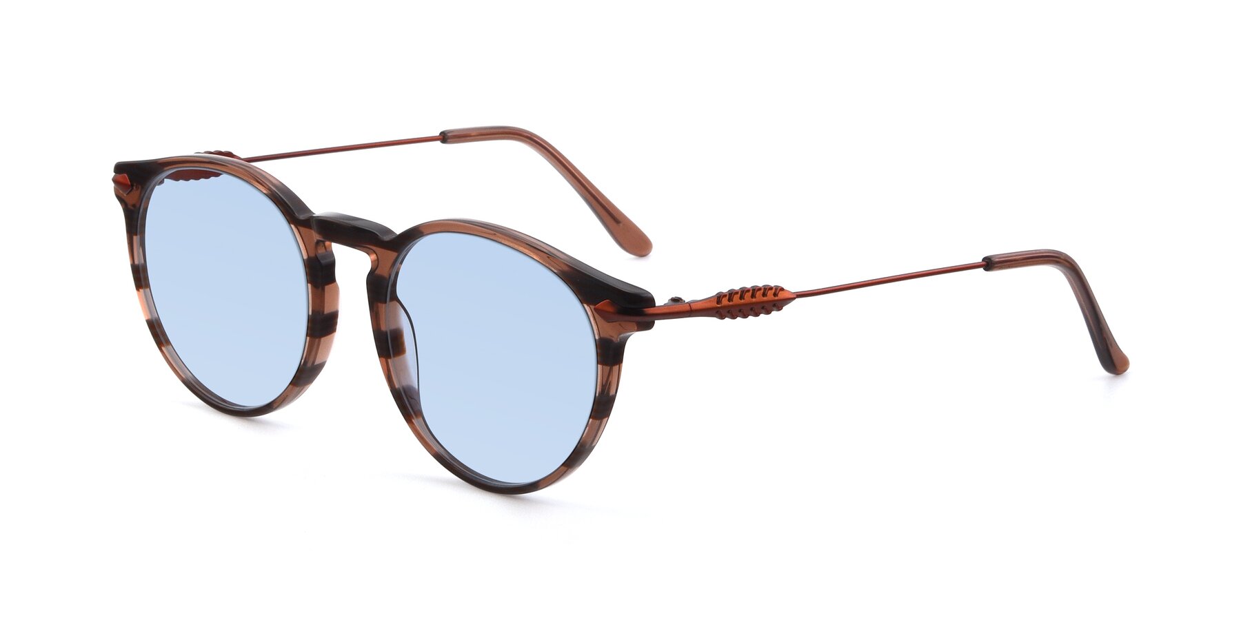 Angle of 17660 in Stripe Brown with Light Blue Tinted Lenses