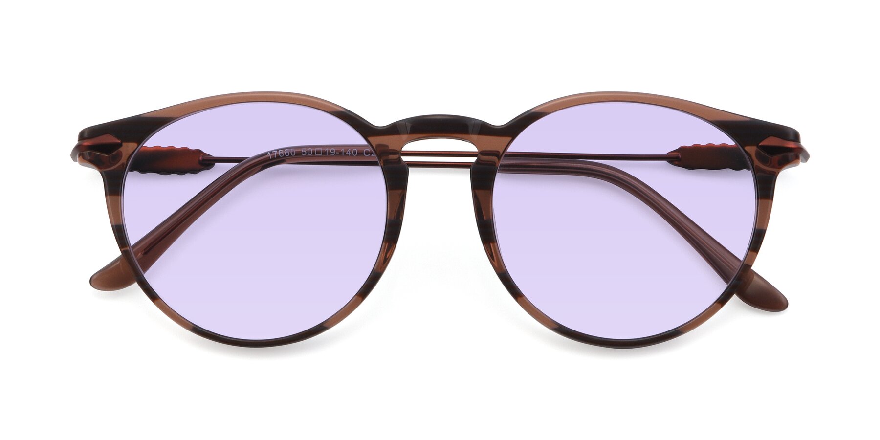 Folded Front of 17660 in Stripe Brown with Light Purple Tinted Lenses
