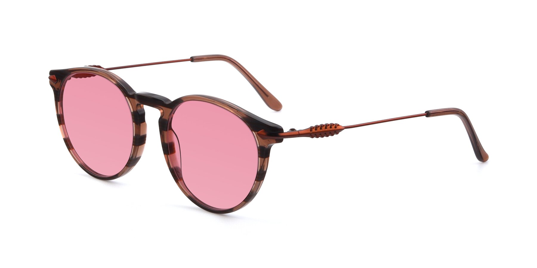 Angle of 17660 in Stripe Brown with Pink Tinted Lenses