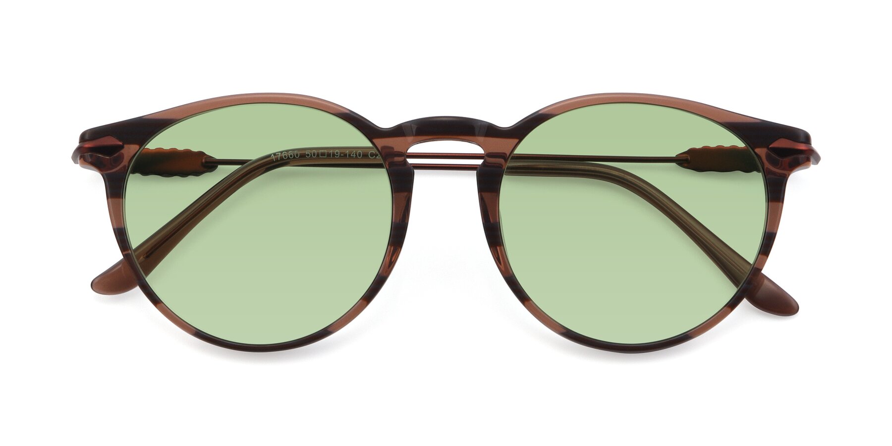 Folded Front of 17660 in Stripe Brown with Medium Green Tinted Lenses