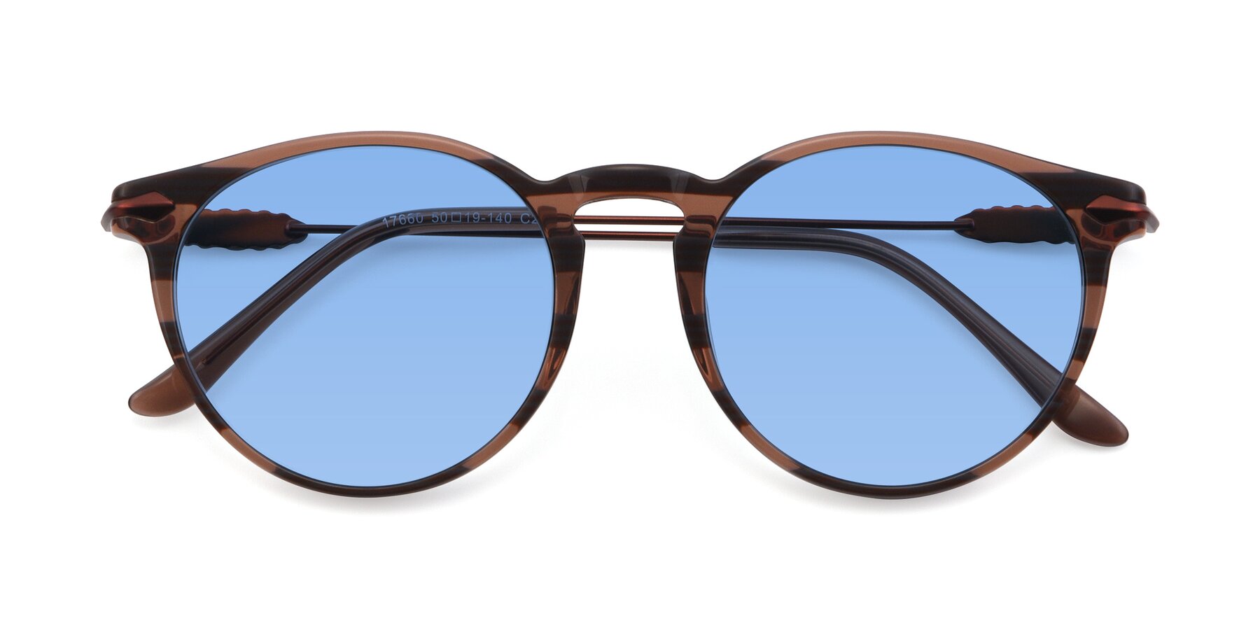 Folded Front of 17660 in Stripe Brown with Medium Blue Tinted Lenses