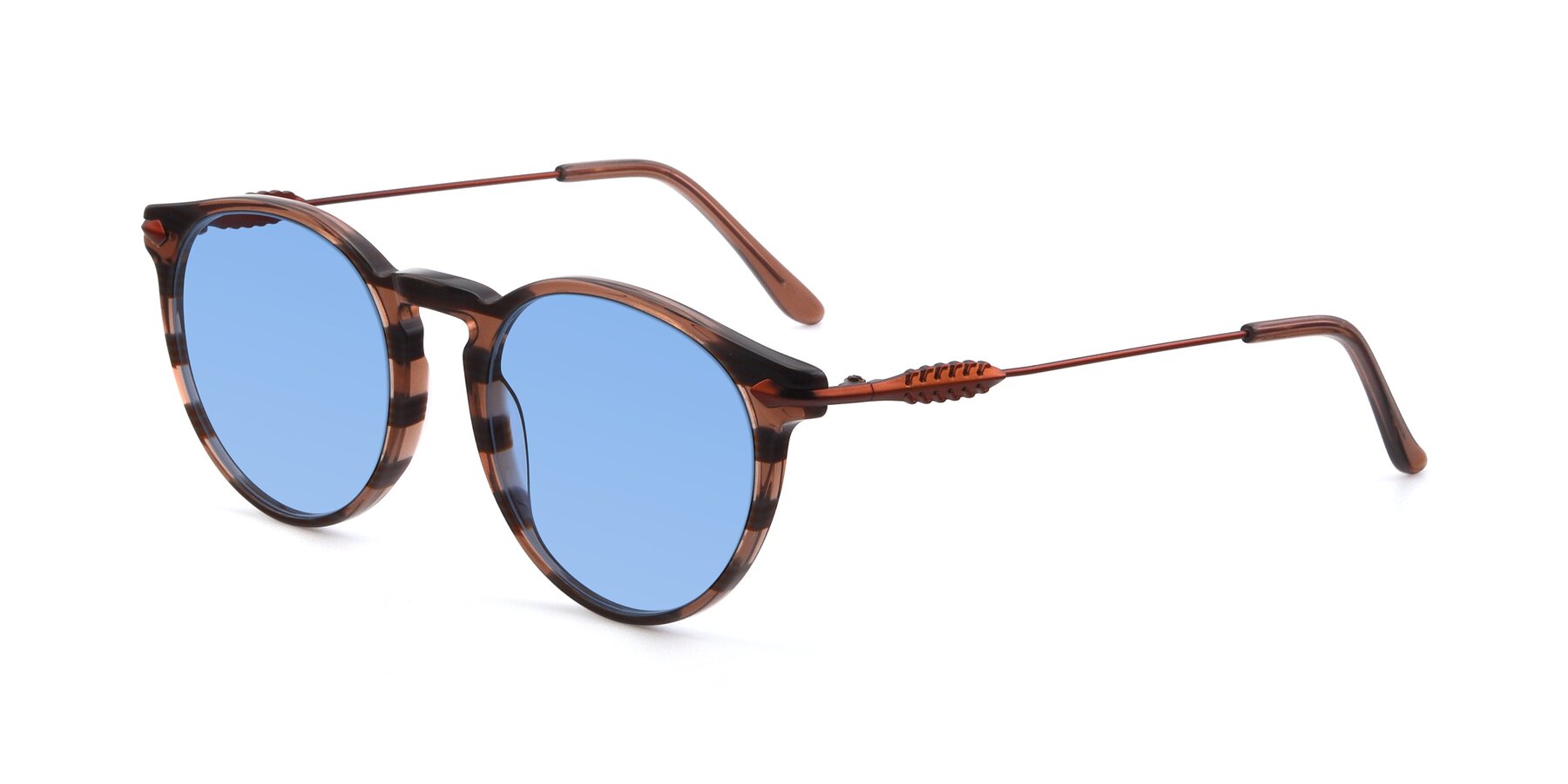 Angle of 17660 in Stripe Brown with Medium Blue Tinted Lenses