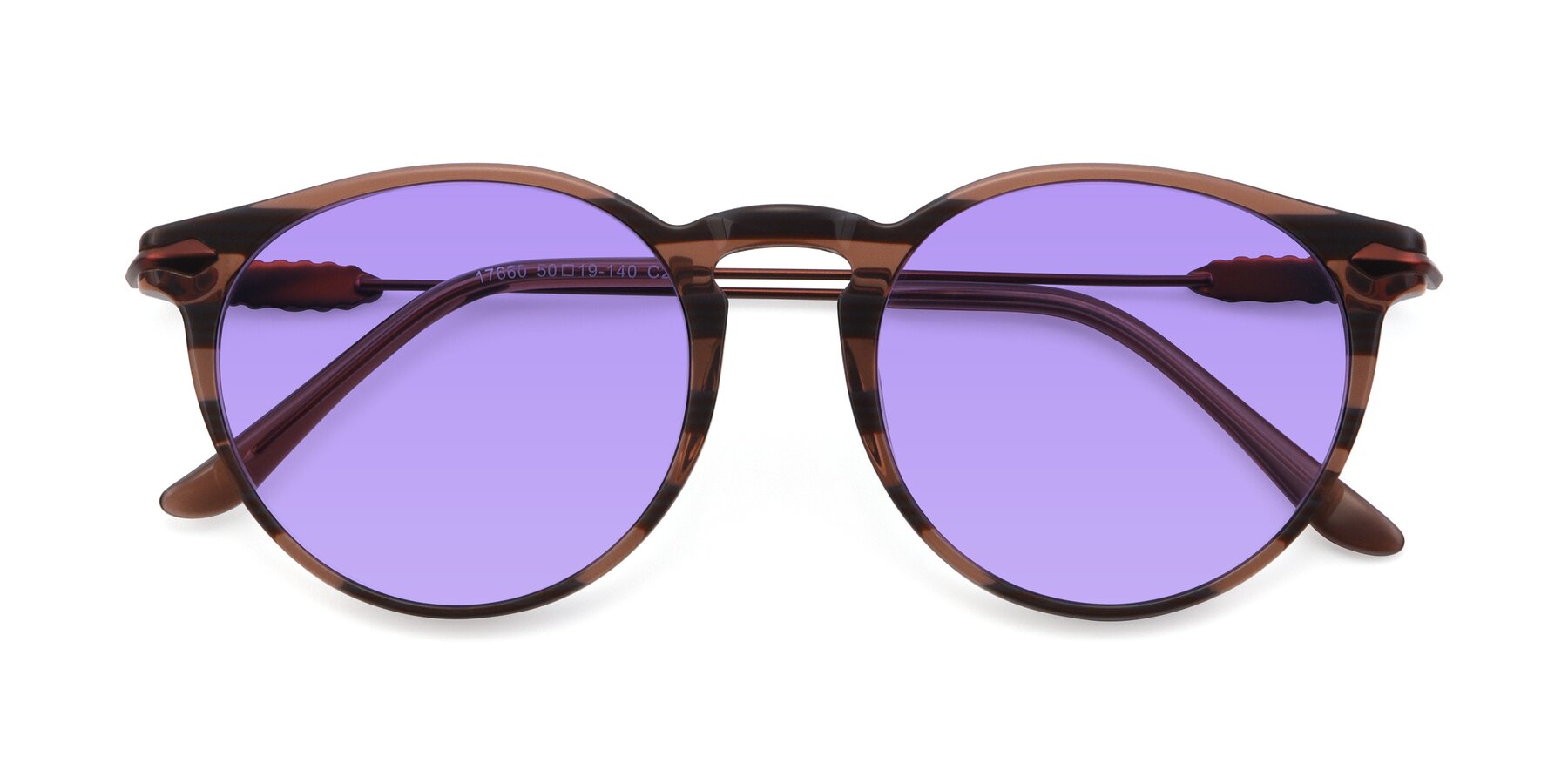 Folded Front of 17660 in Stripe Brown with Medium Purple Tinted Lenses