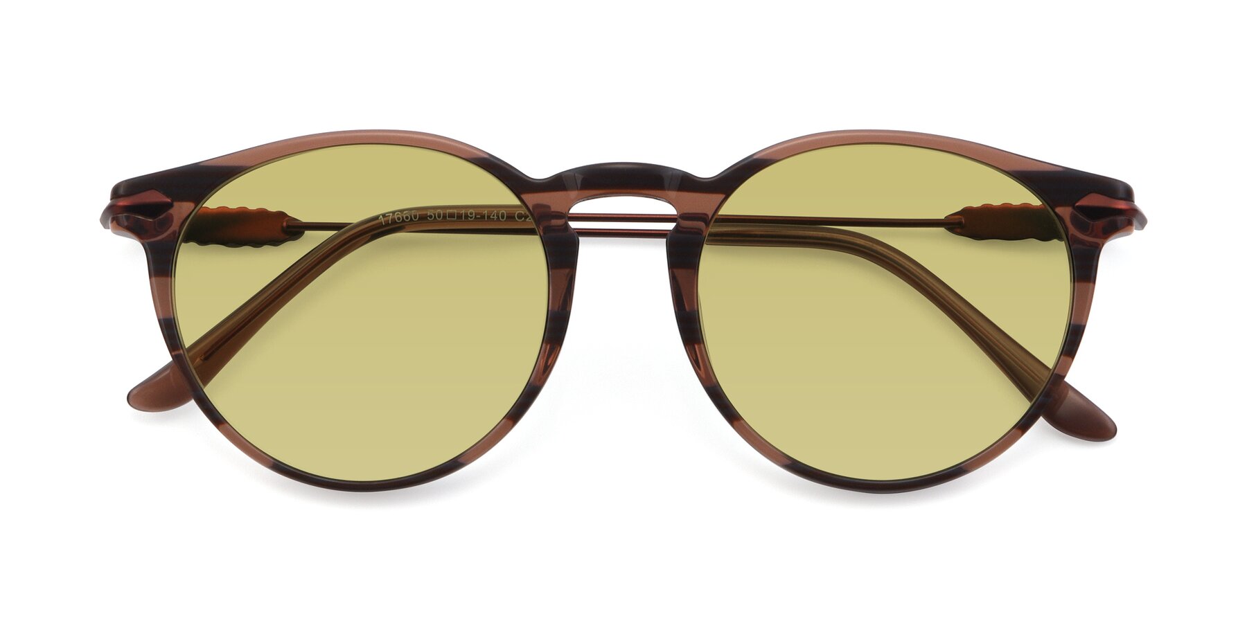 Folded Front of 17660 in Stripe Brown with Medium Champagne Tinted Lenses