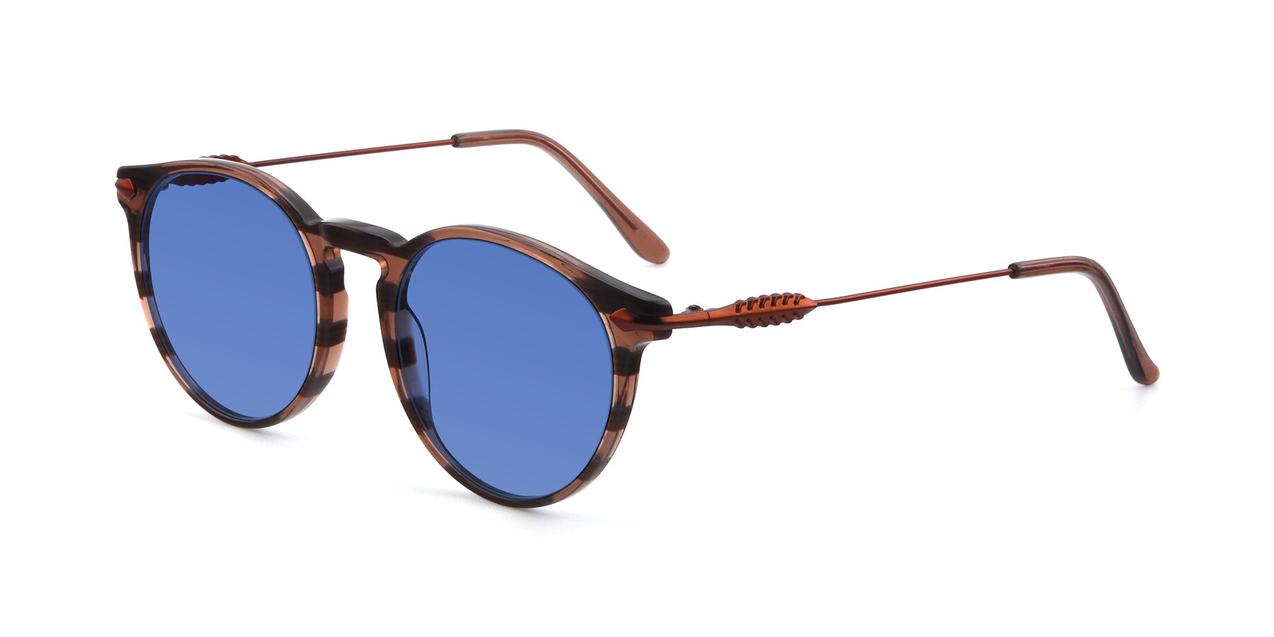 Angle of 17660 in Stripe Brown with Blue Tinted Lenses