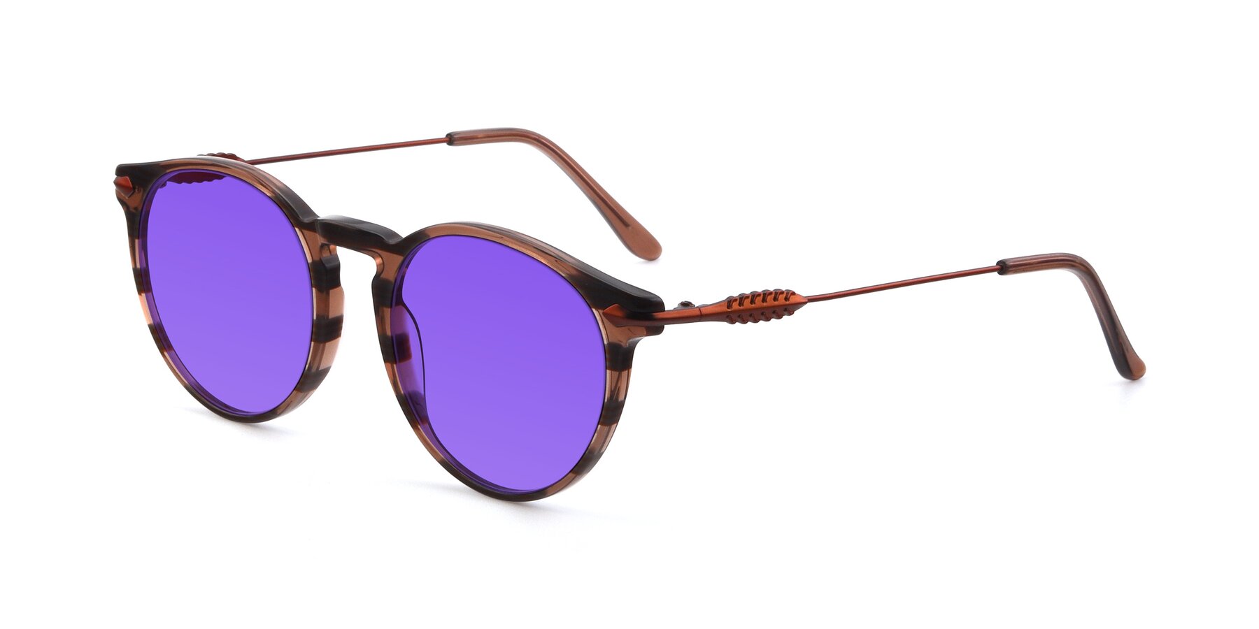 Angle of 17660 in Stripe Brown with Purple Tinted Lenses