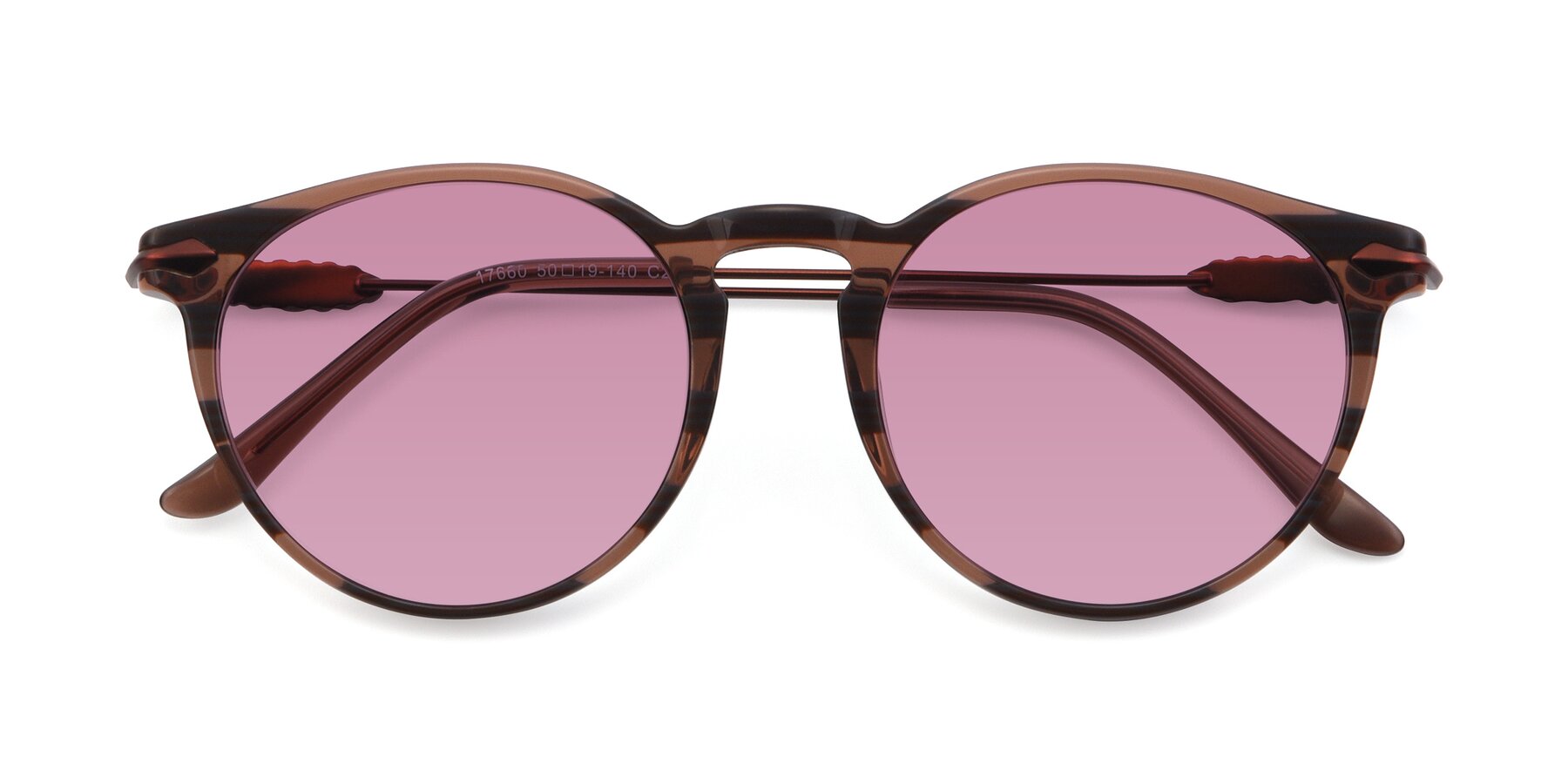 Folded Front of 17660 in Stripe Brown with Medium Wine Tinted Lenses