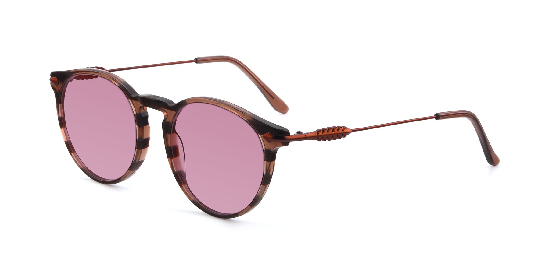 Angle of 17660 in Stripe Brown with Medium Wine Tinted Lenses