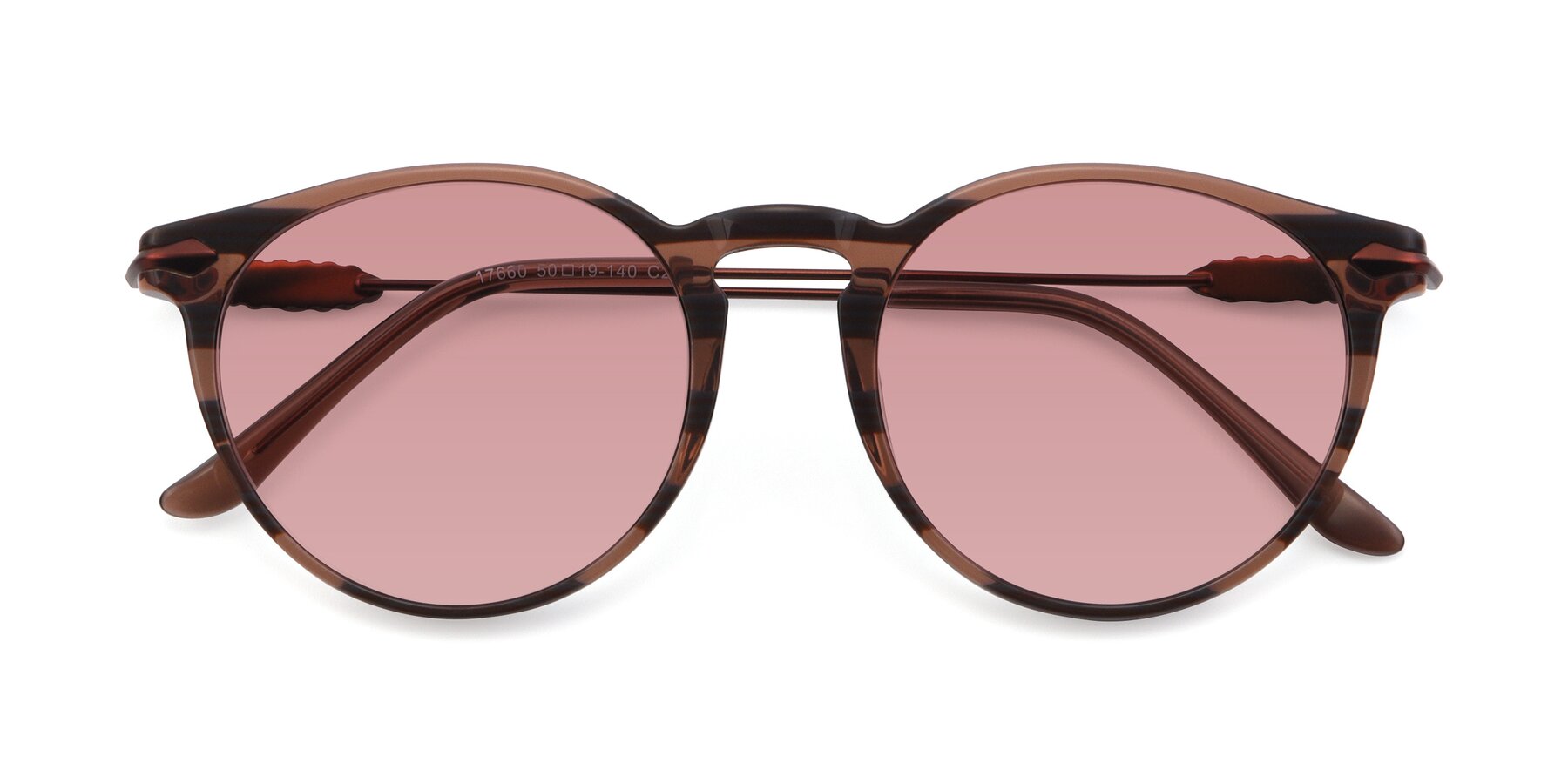 Folded Front of 17660 in Stripe Brown with Medium Garnet Tinted Lenses