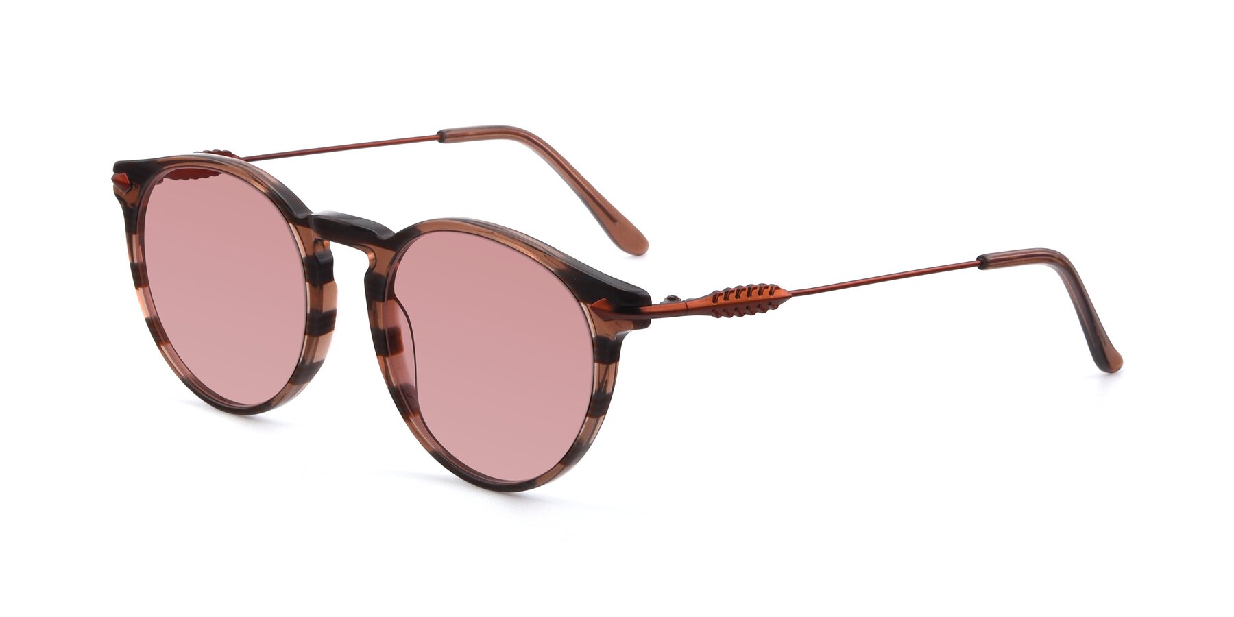 Angle of 17660 in Stripe Brown with Medium Garnet Tinted Lenses