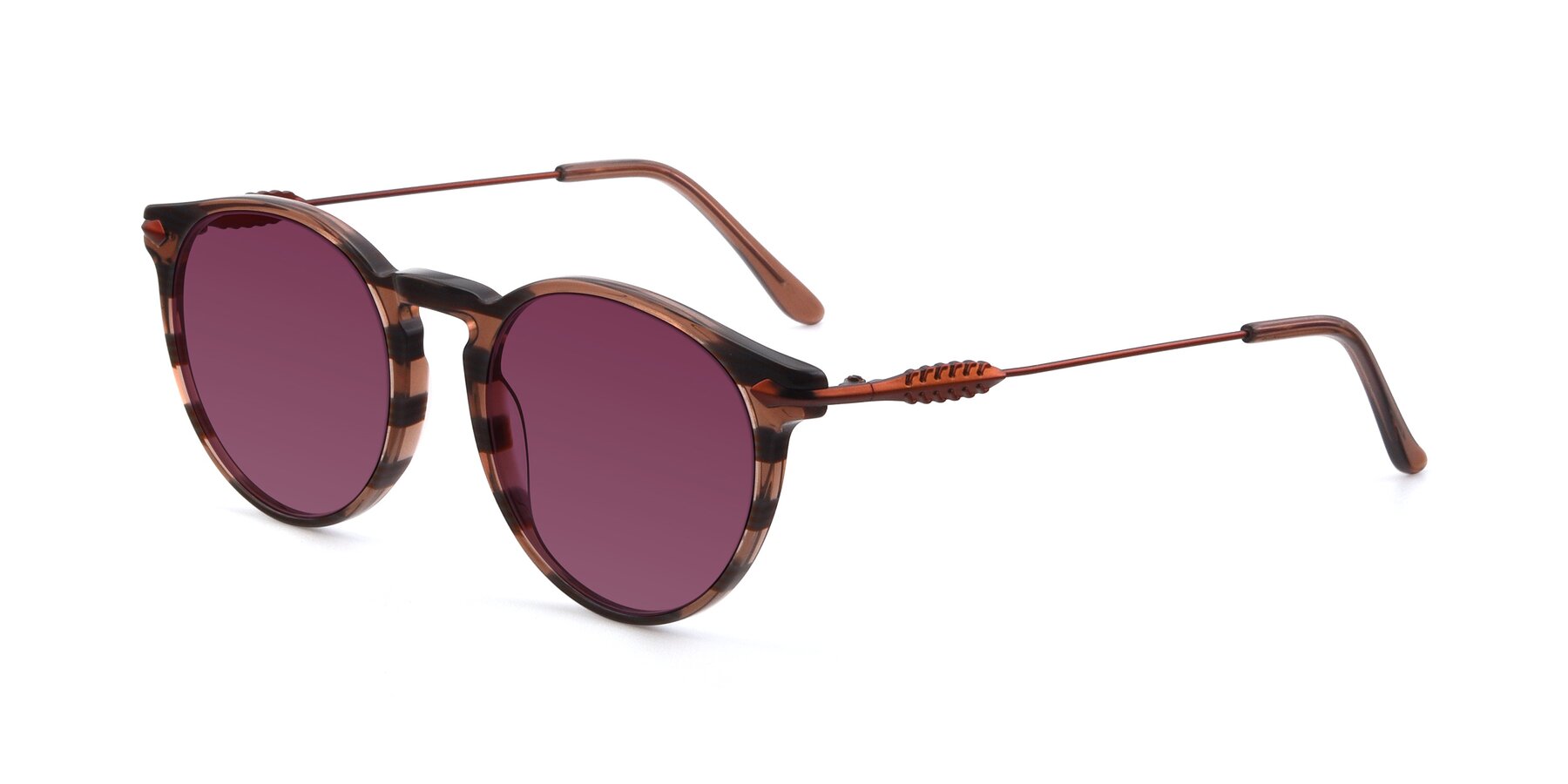 Angle of 17660 in Stripe Brown with Wine Tinted Lenses