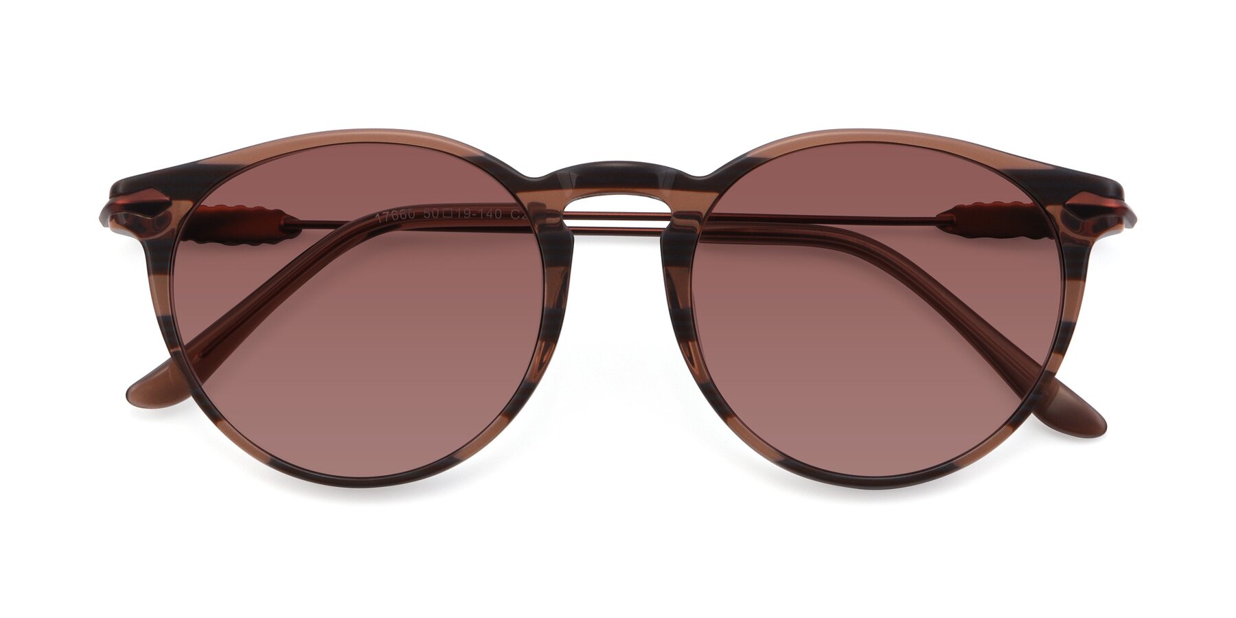 Folded Front of 17660 in Stripe Brown with Garnet Tinted Lenses