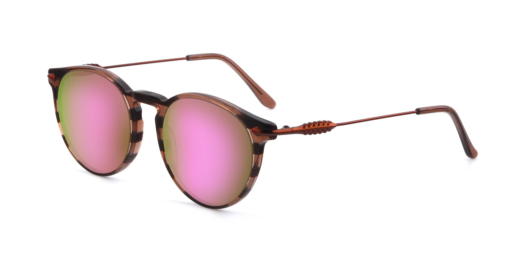 Angle of 17660 in Stripe Brown with Pink Mirrored Lenses