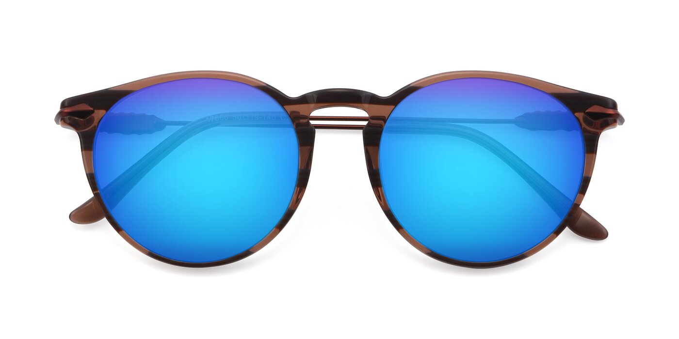 Stripe Brown Wayfarer Geek-Chic Keyhole Bridge Mirrored Sunglasses with ...