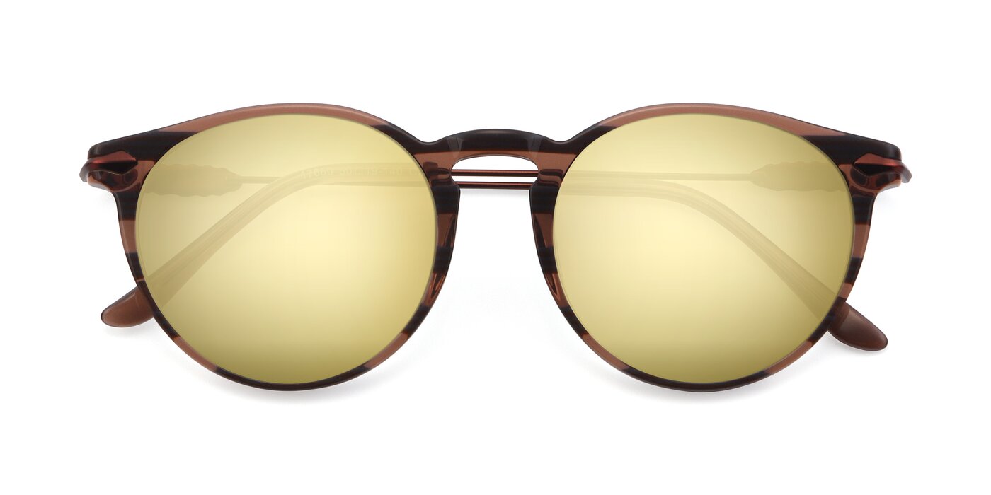 17660 - Stripe Brown Flash Mirrored Sunglasses