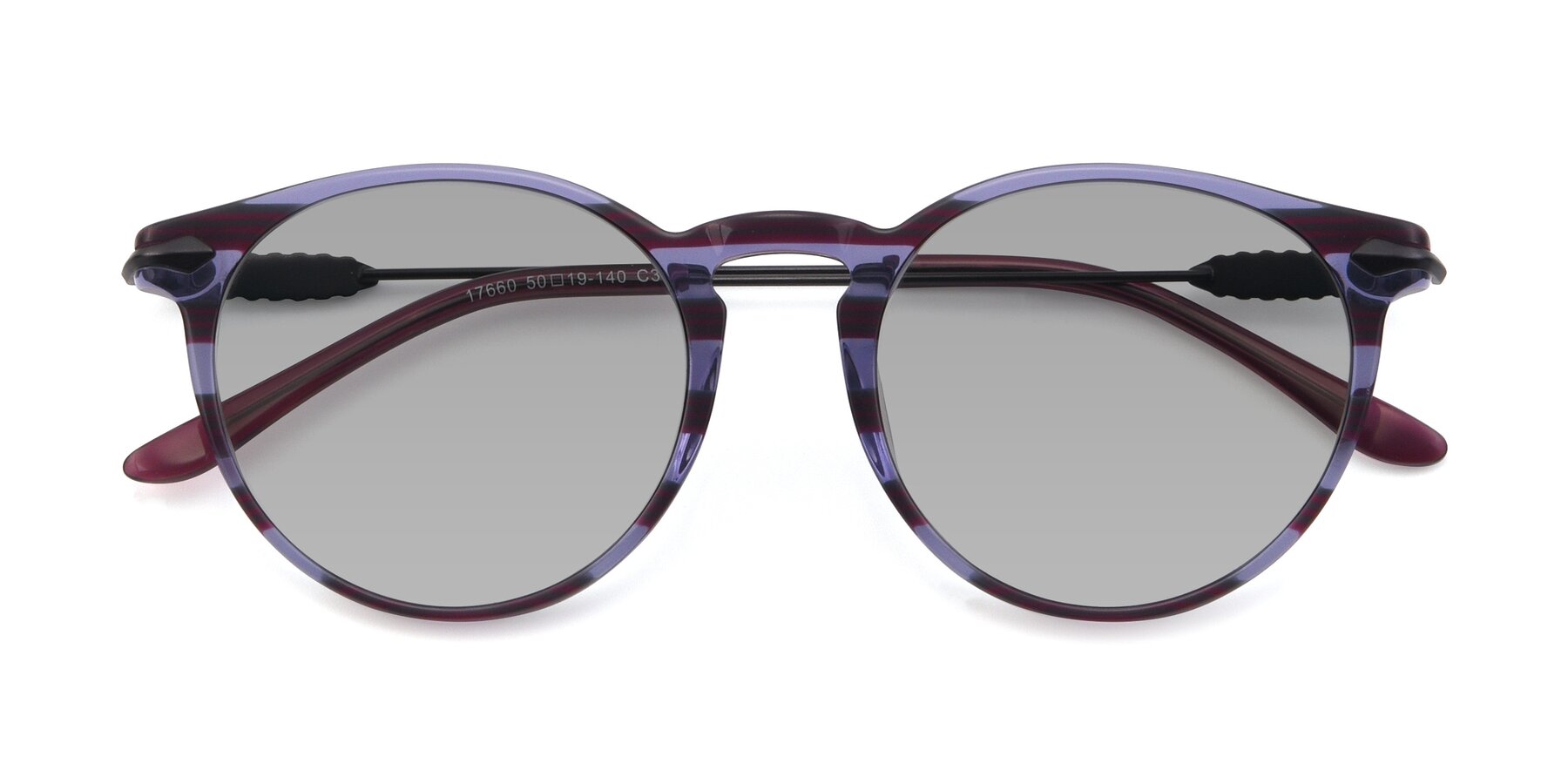 Folded Front of 17660 in Stripe Purple with Light Gray Tinted Lenses