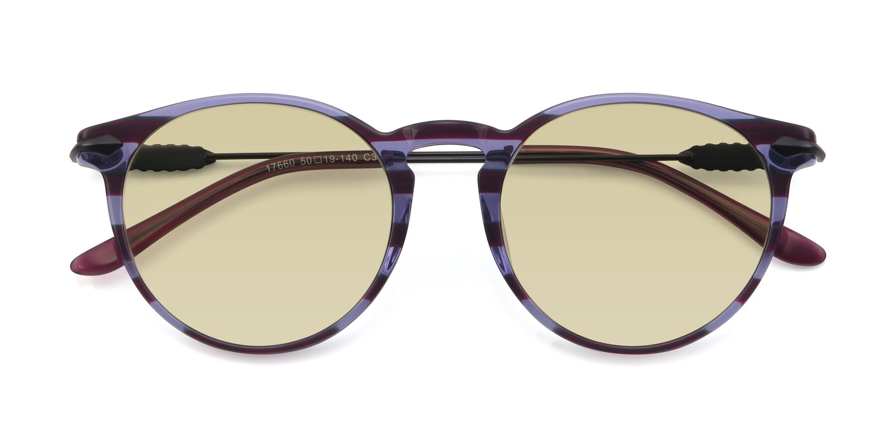 Folded Front of 17660 in Stripe Purple with Light Champagne Tinted Lenses