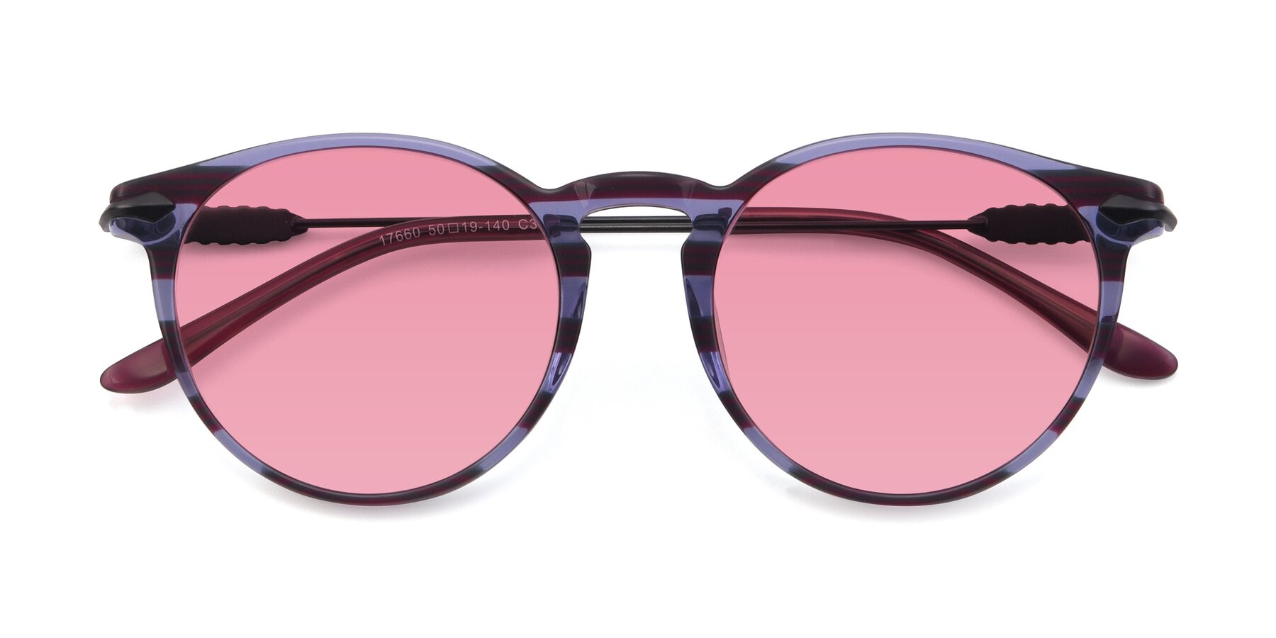 Folded Front of 17660 in Stripe Purple with Pink Tinted Lenses