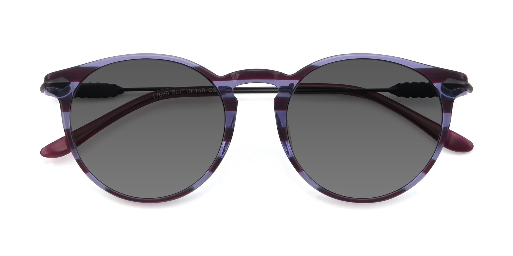 Folded Front of 17660 in Stripe Purple with Medium Gray Tinted Lenses