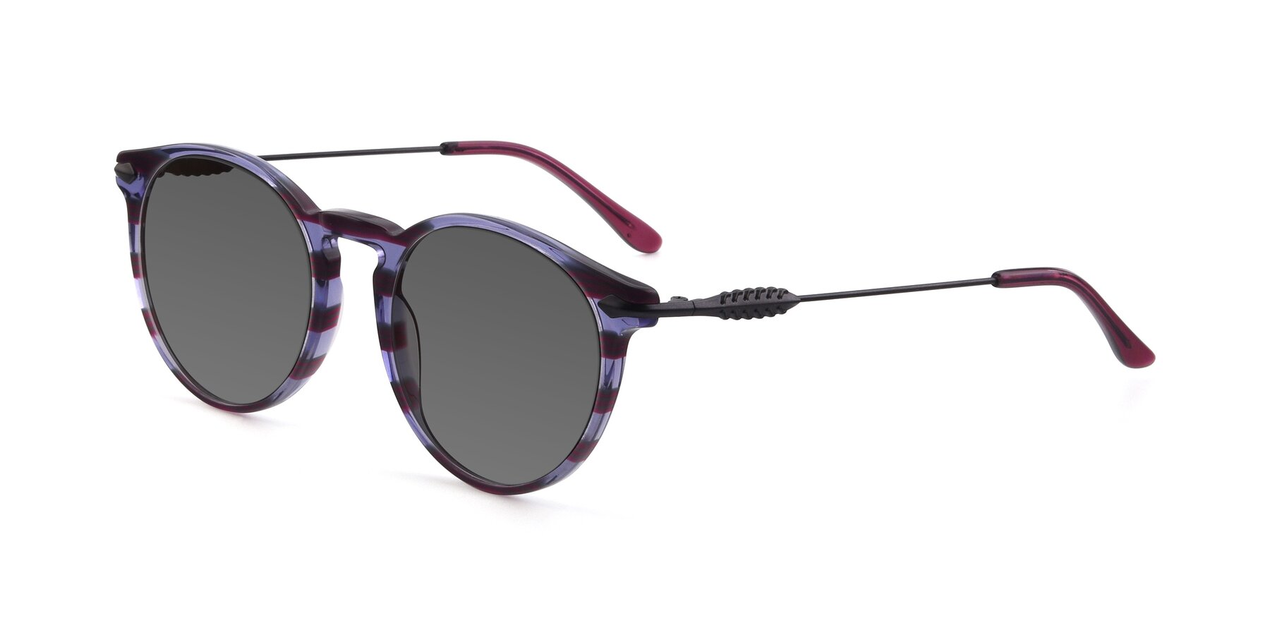 Angle of 17660 in Stripe Purple with Medium Gray Tinted Lenses
