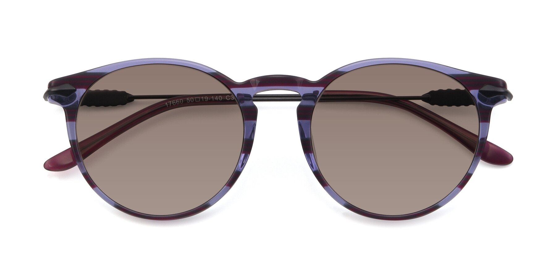 Folded Front of 17660 in Stripe Purple with Medium Brown Tinted Lenses