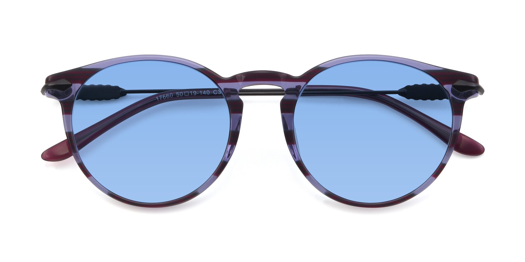Folded Front of 17660 in Stripe Purple with Medium Blue Tinted Lenses