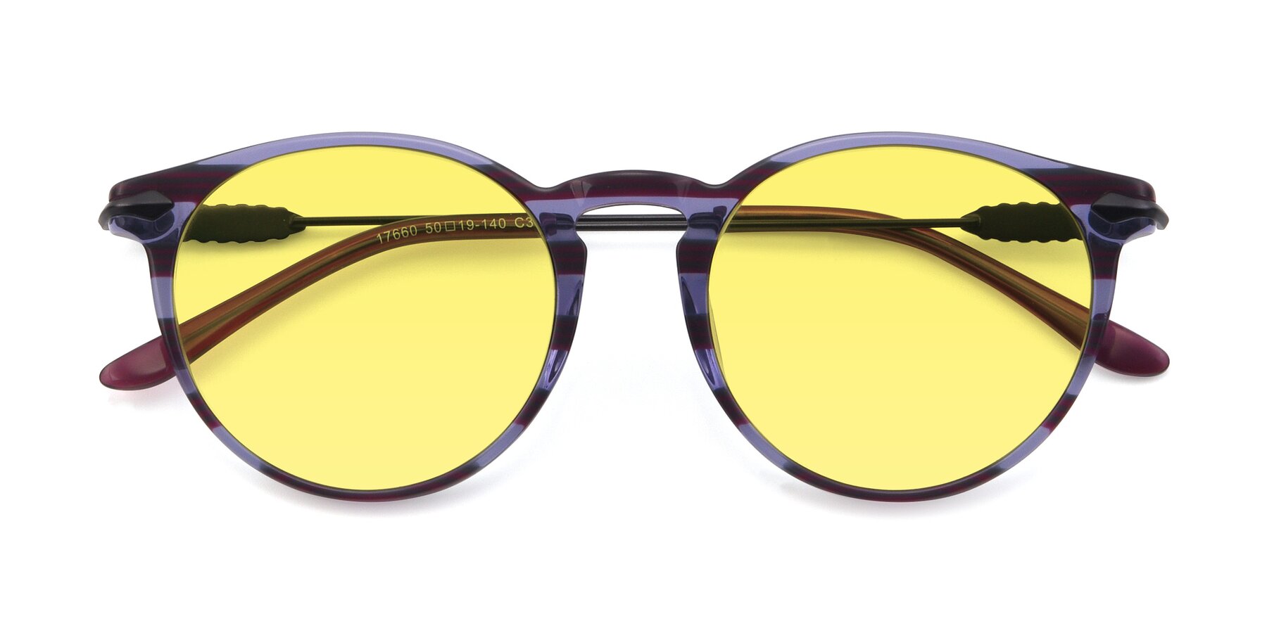Folded Front of 17660 in Stripe Purple with Medium Yellow Tinted Lenses
