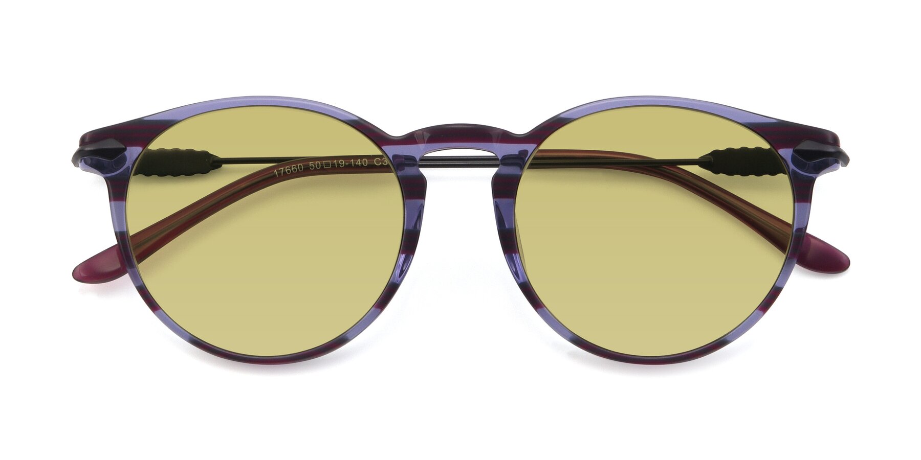 Folded Front of 17660 in Stripe Purple with Medium Champagne Tinted Lenses